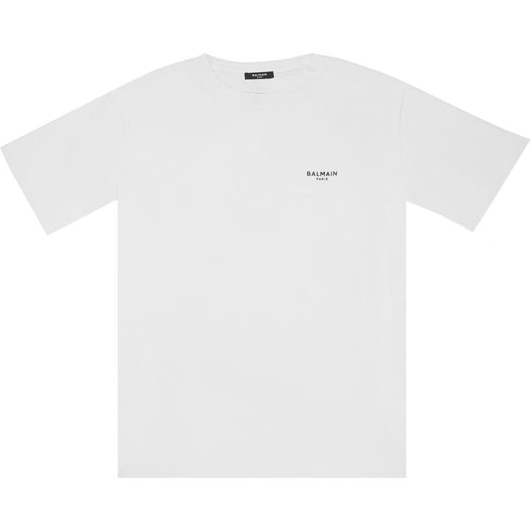 Balmain Flocked Logo Crewneck T-Shirt White
