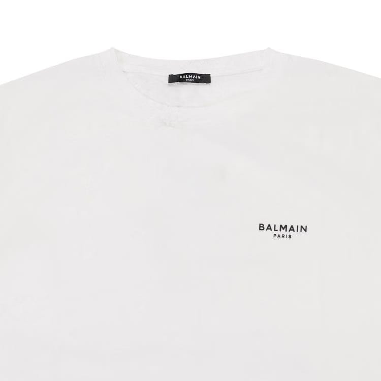 Balmain Flocked Logo Crewneck T-Shirt White
