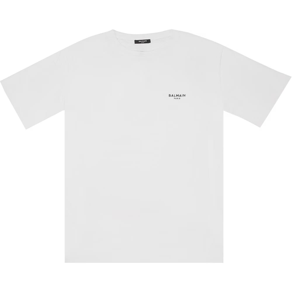 Balmain Flocked Logo Crewneck T-Shirt White
