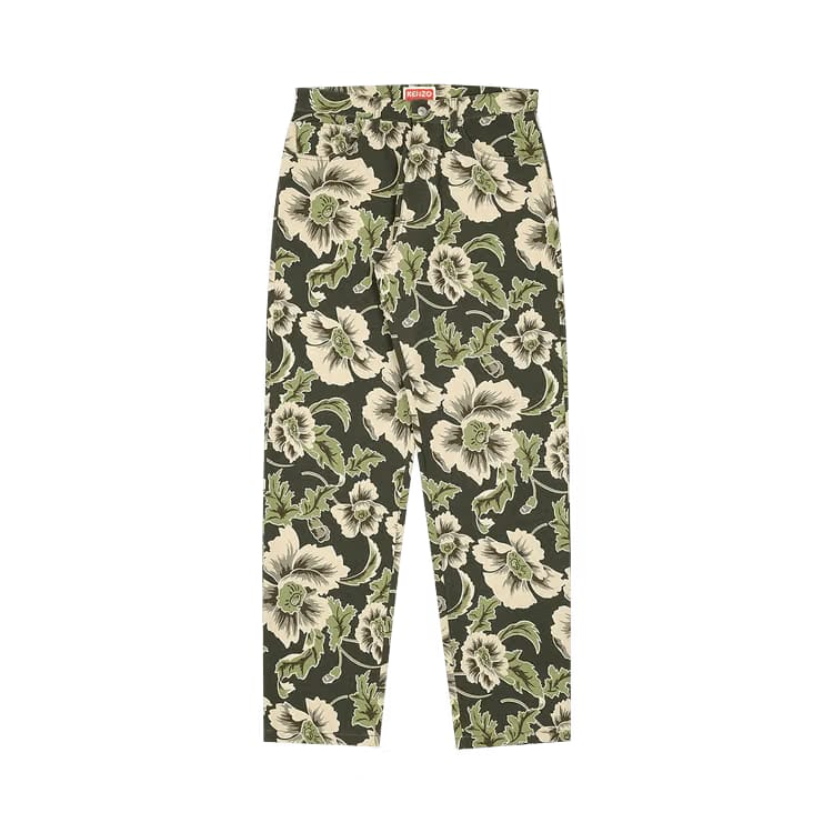 Kenzo Floral Print Loose Fit Jeans Dark Khaki