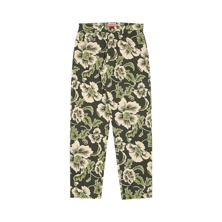 Kenzo Floral Print Loose Fit Jeans Dark Khaki
