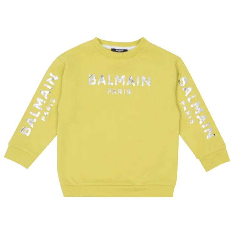 Balmain Kids Logo Printed Crewneck Sweatshirt Yellow
