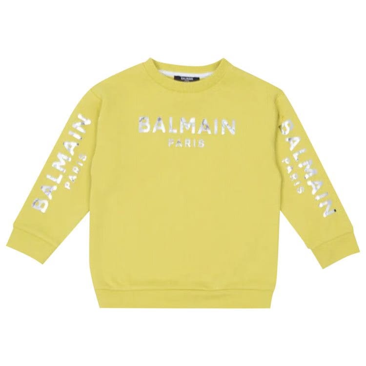 Balmain Kids Logo Printed Crewneck Sweatshirt Yellow