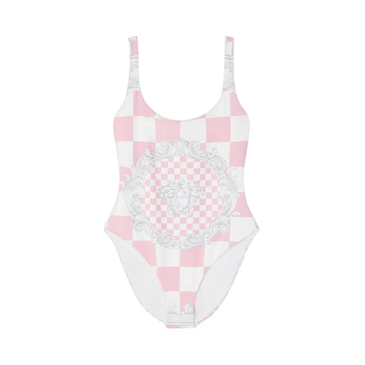 Versace One Piece Swimsuit Pastel Pink/White/Silver
