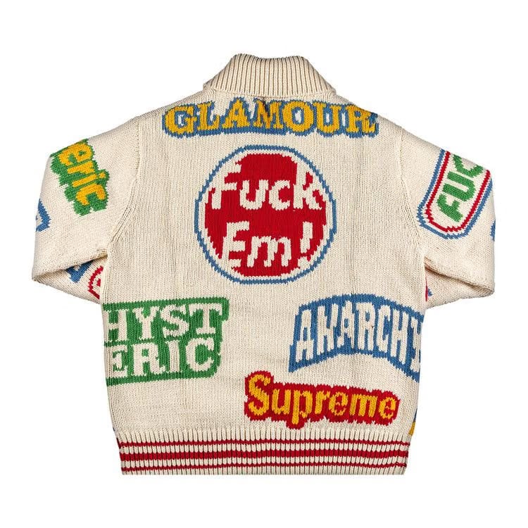 Supreme x Hysteric Glamour Logos Zip Up Sweater Natural