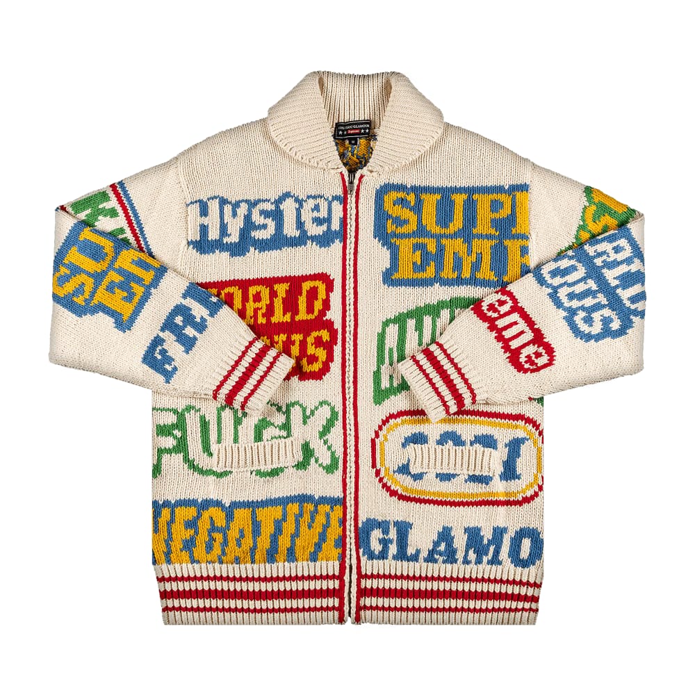 Supreme x Hysteric Glamour Logos Zip Up Sweater Natural
