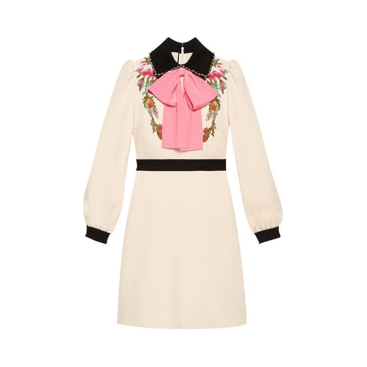 Gucci Embroidered Flower Dress White
