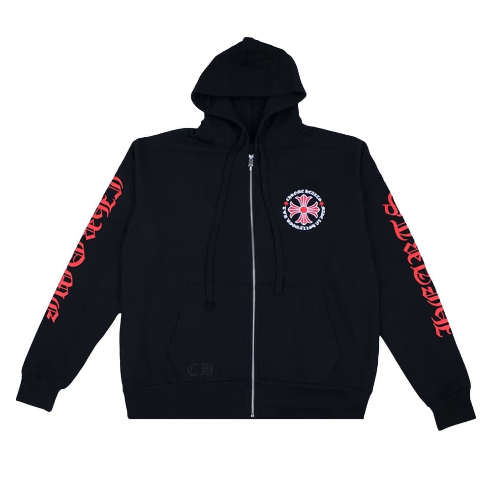 Chrome Hearts Made In Hollywood Plus Cross Zip Up Hoodie Black/Red