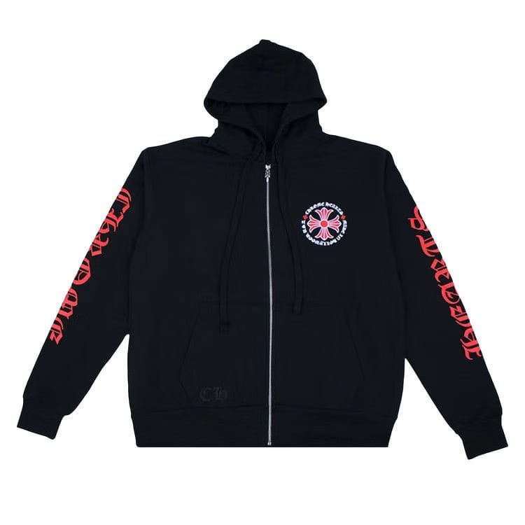 Chrome Hearts Made In Hollywood Plus Cross Zip Up Hoodie Black/Red