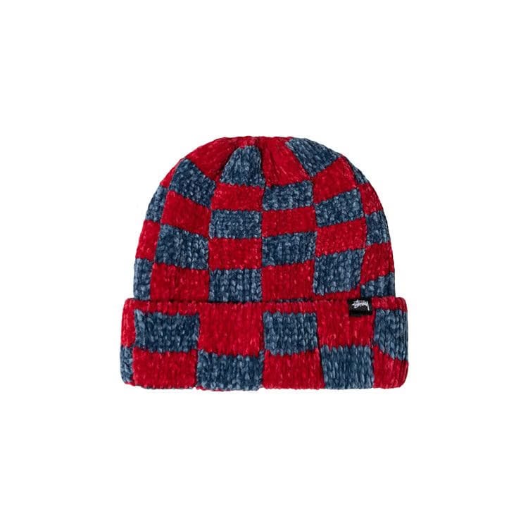 Stussy Crochet Checkered Beanie Red