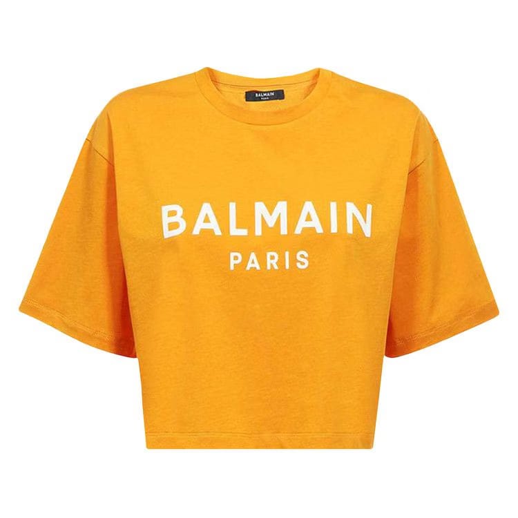 Balmain Logo Print Cropped T-Shirt Orange
