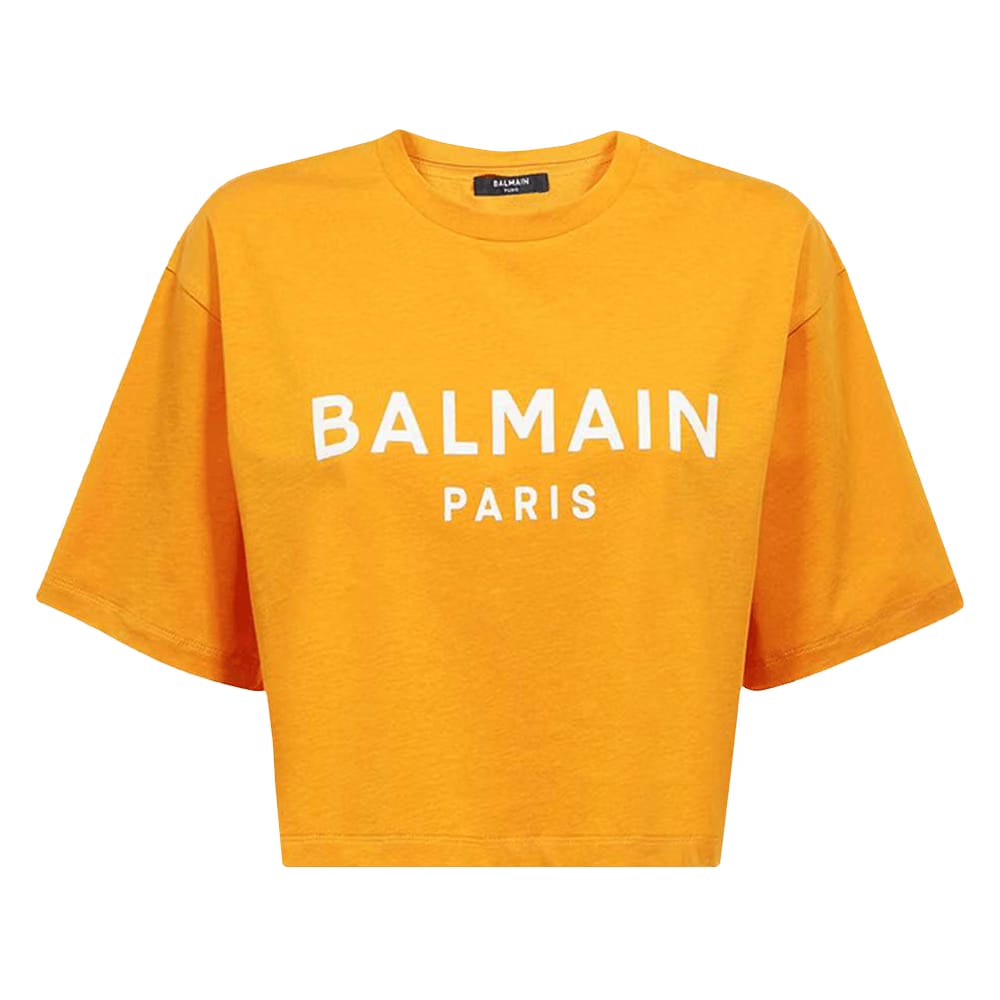 Balmain Logo Print Cropped T-Shirt Orange