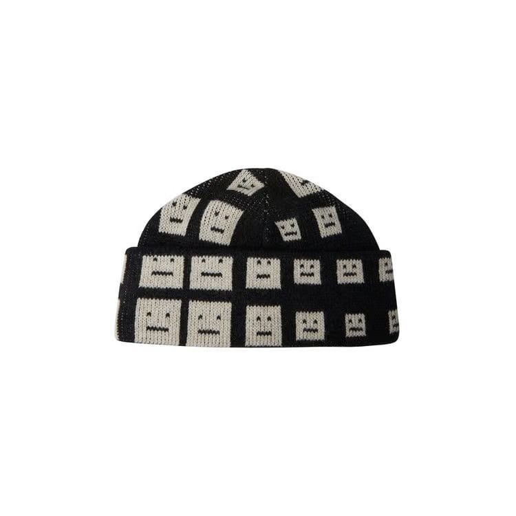Acne Studios Checkboard Pattern Beanie Black