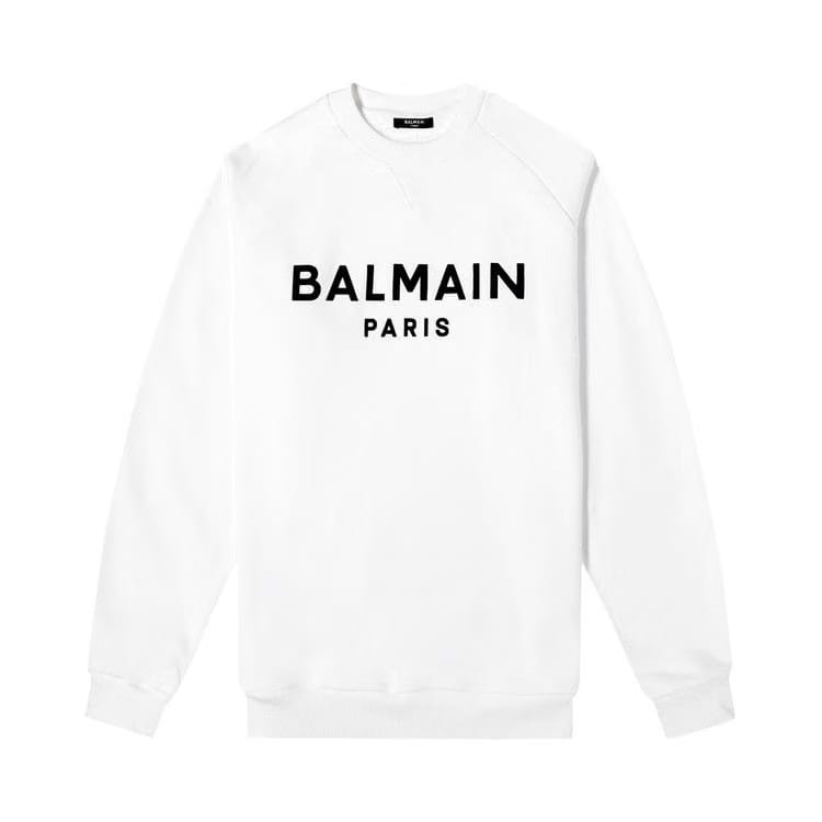 Balmain Eco Design Flocked Logo Sweatshirt Blanc/Noir