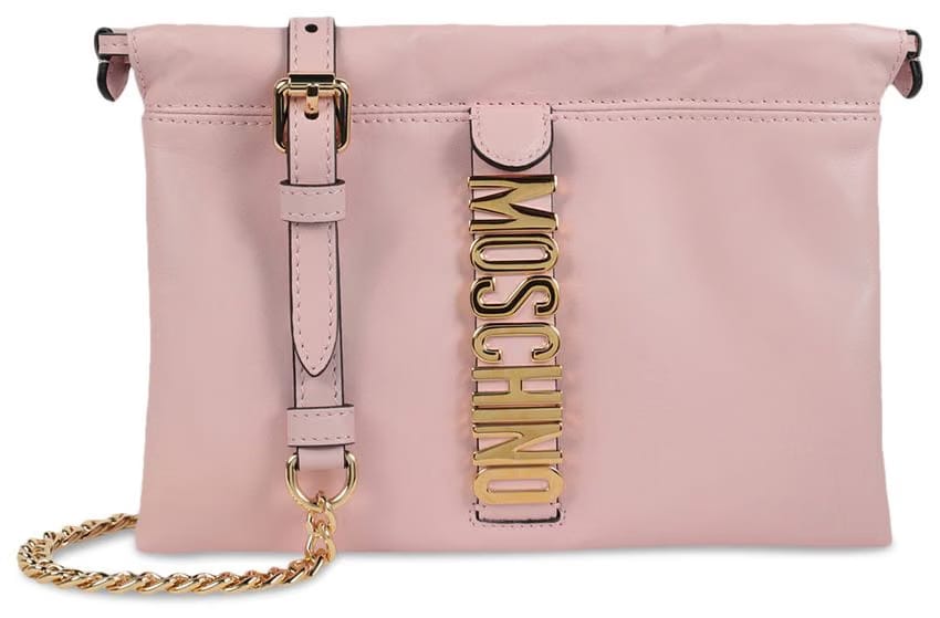 Moschino Logo Belt Drawstring Crossbody Bag Pink
