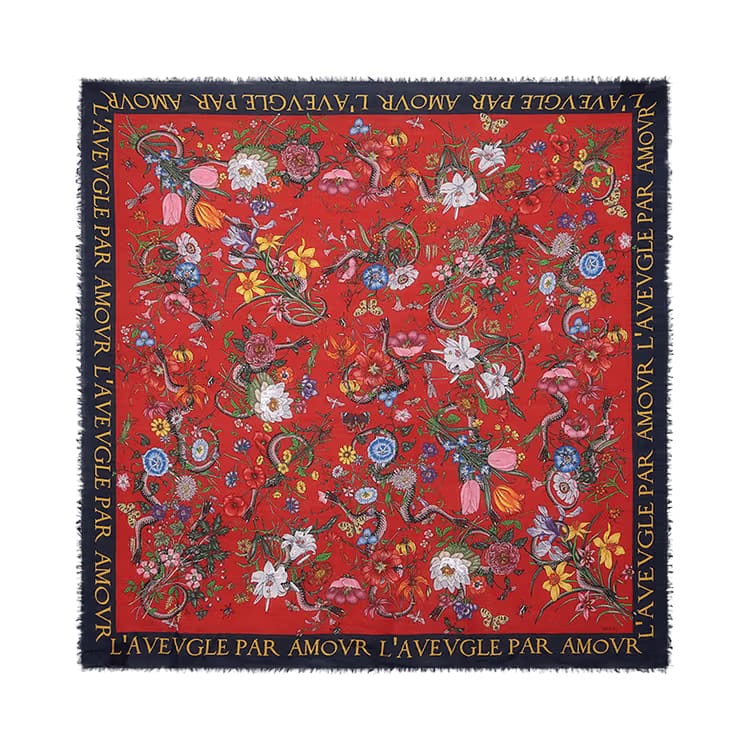 Gucci Flora Snake Print Scarf Red