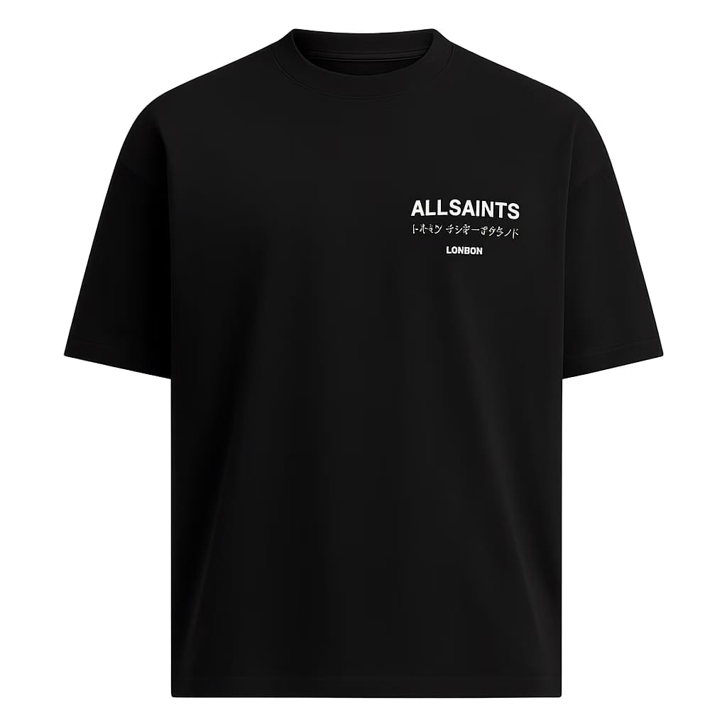 ALL SAINTS Underground Cotton Oversized T-Shirt with Signature Logo Print (Jet-Black)