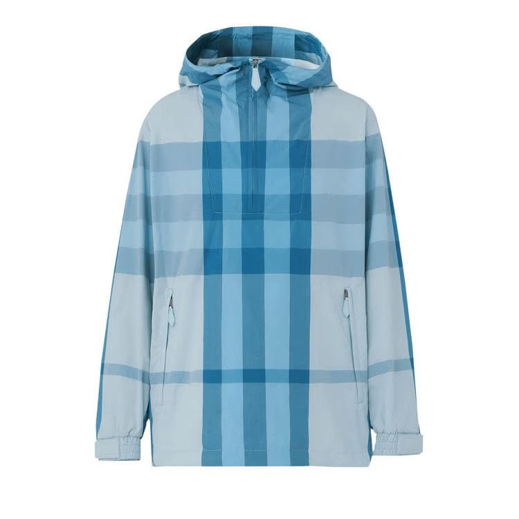 Burberry Packaway Check Nylon Hooded Jacket Sky Blue