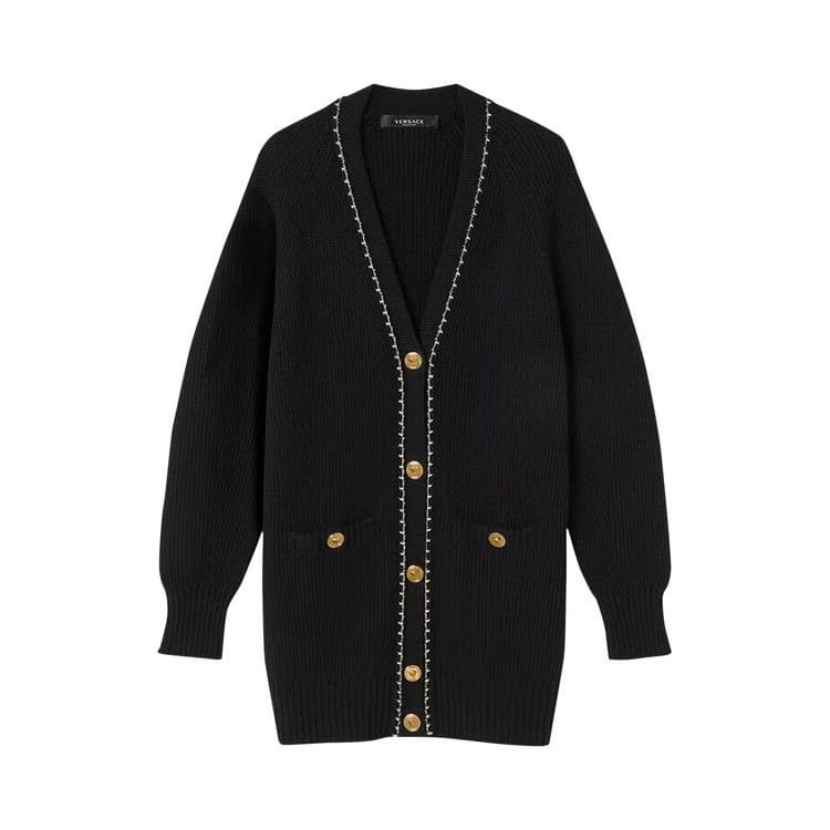 Versace Medusa Button Wool Knit Cardigan Black