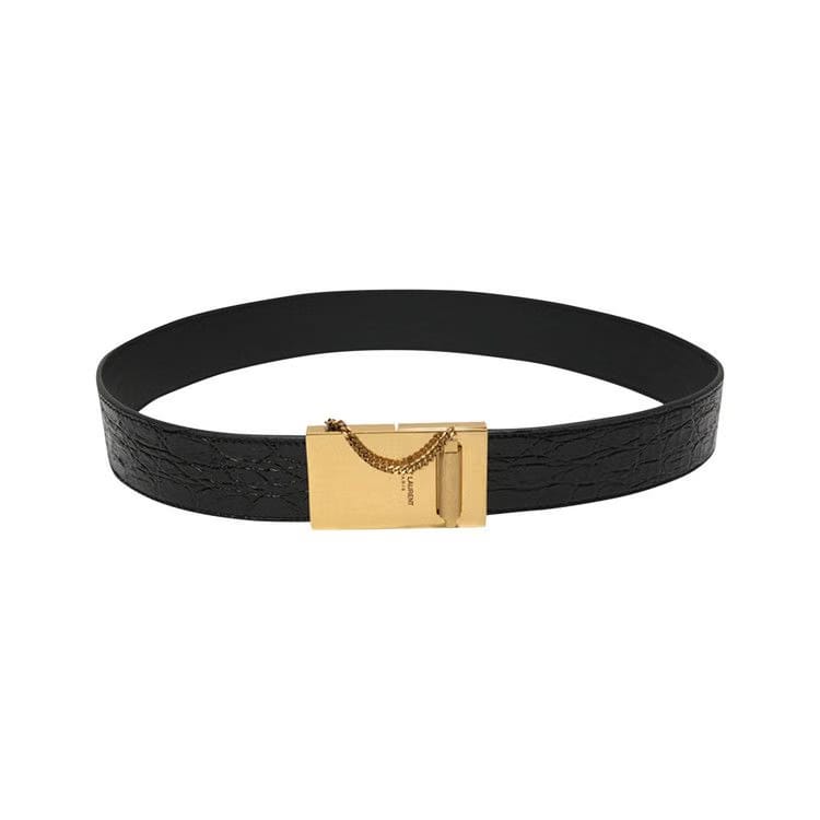 Saint Laurent Chaine Et Baton Buckle Belt Noir