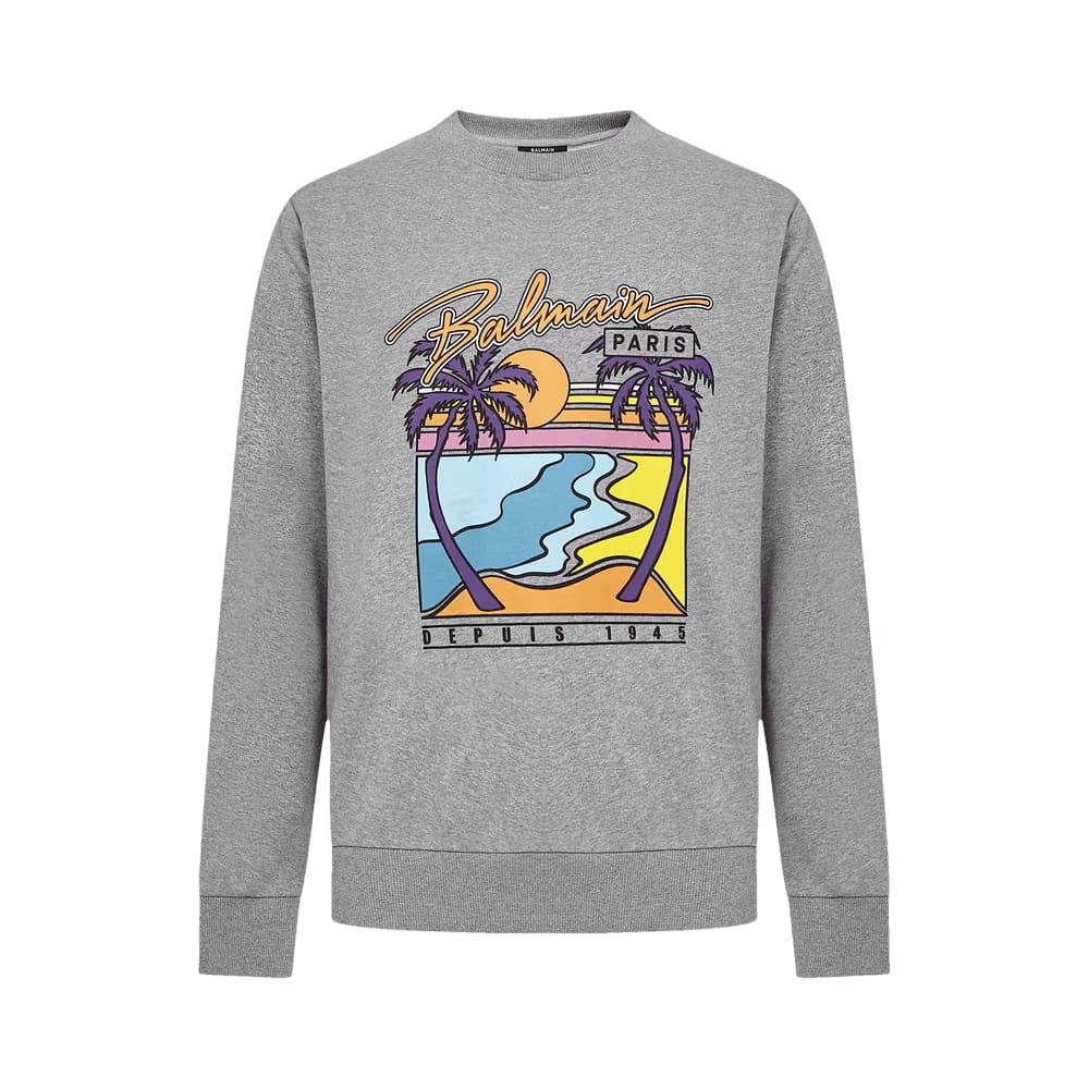 Balmain Printed Sweatshirt Gris Chiné
