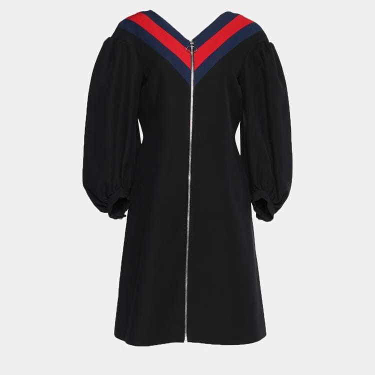 Gucci Web Trim Puff Sleeve Dress Black