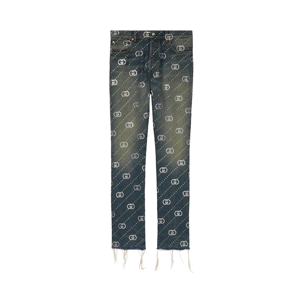 Gucci Crystal Interlocking G Denim Pant Blue/Mix