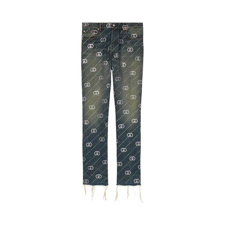 Gucci Crystal Interlocking G Denim Pant Blue/Mix