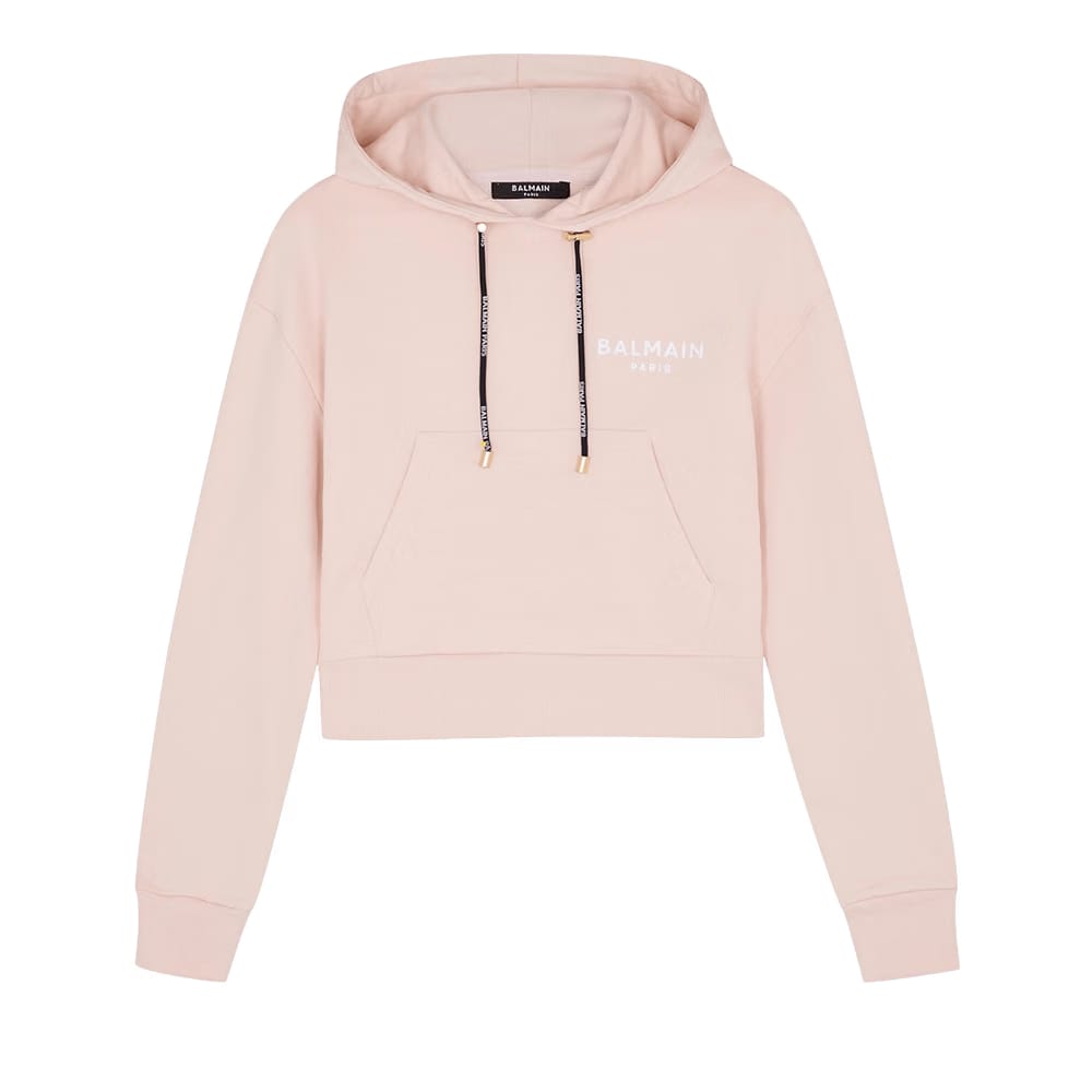 Balmain Eco Designed Hoodie With Flocked Logo Pink