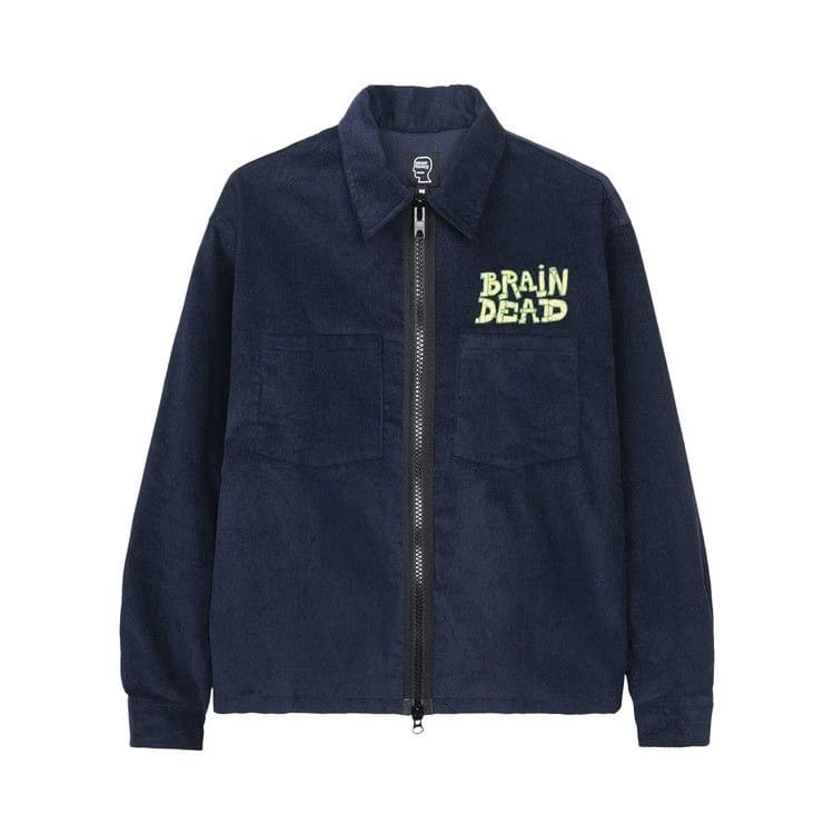 Brain Dead Mushroom Embroidered Full-Zip Corduroy Shirt Jacket Navy