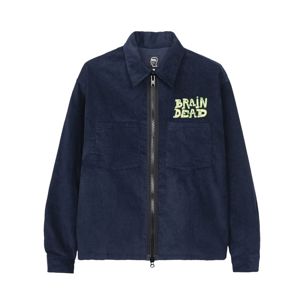 Brain Dead Mushroom Embroidered Full-Zip Corduroy Shirt Jacket Navy