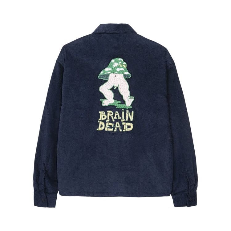 Brain Dead Mushroom Embroidered Full-Zip Corduroy Shirt Jacket Navy