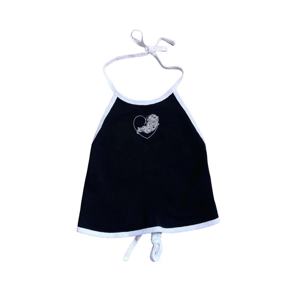 Chrome Hearts Heart Halter Top Black/White