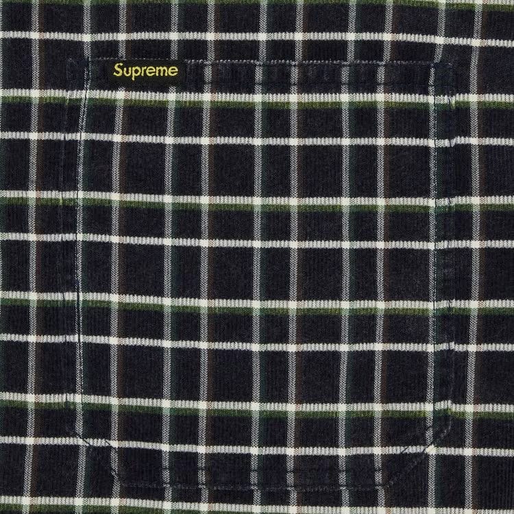 Supreme Plaid Corduroy Half Zip Shorts-Sleeve Shirt Navy