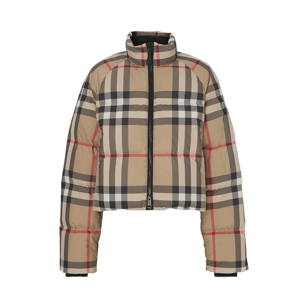 Burberry Checked Cropped Puffer Jacket Archive Beige