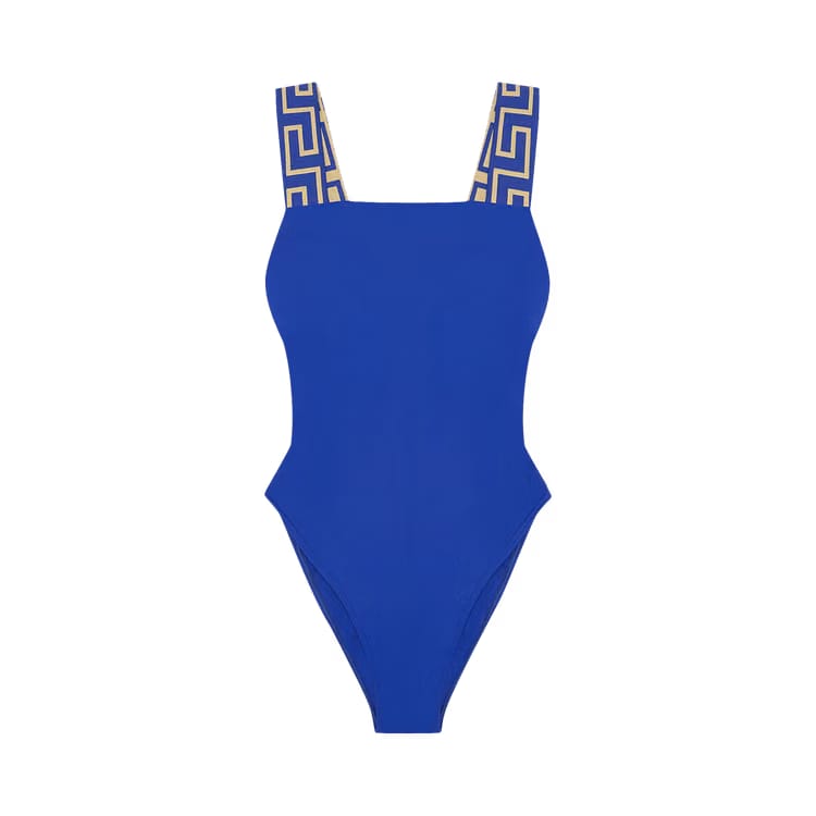 Versace Greca Border One-Piece Swimsuit Lapis