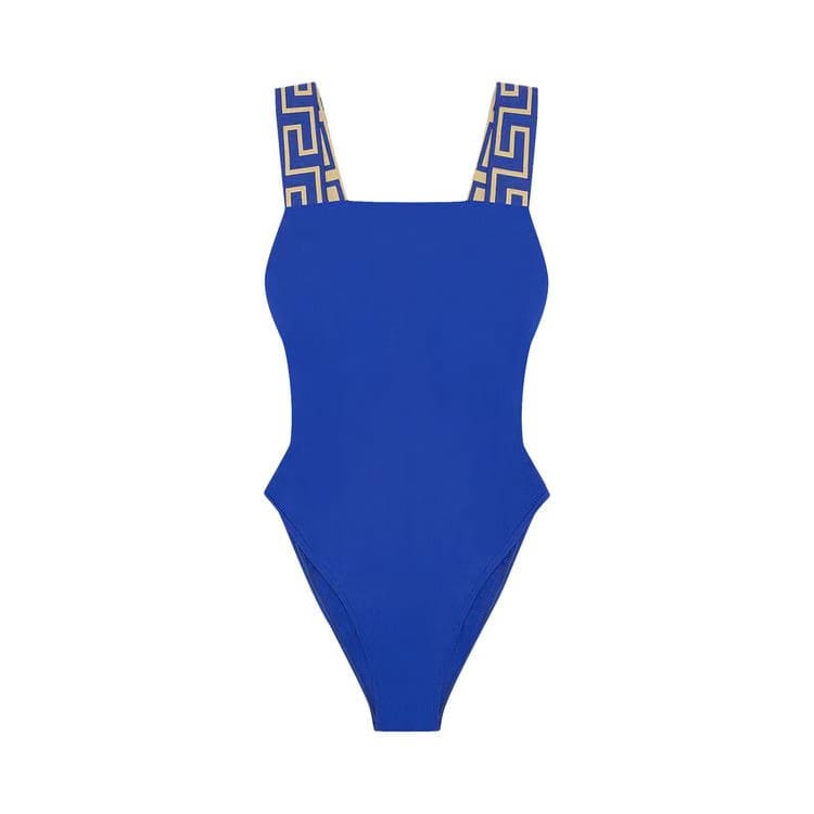 Versace Greca Border One-Piece Swimsuit Lapis