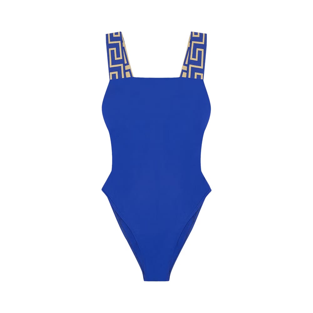 Versace Greca Border One-Piece Swimsuit Lapis