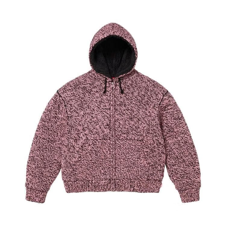 Supreme Faux Shearling Lined Zip Up Hooded Sweater Pink MéLange