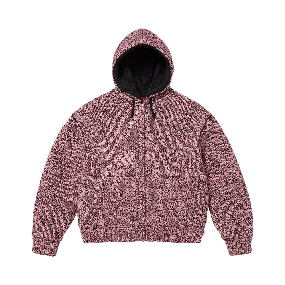 Supreme Faux Shearling Lined Zip Up Hooded Sweater Pink MéLange