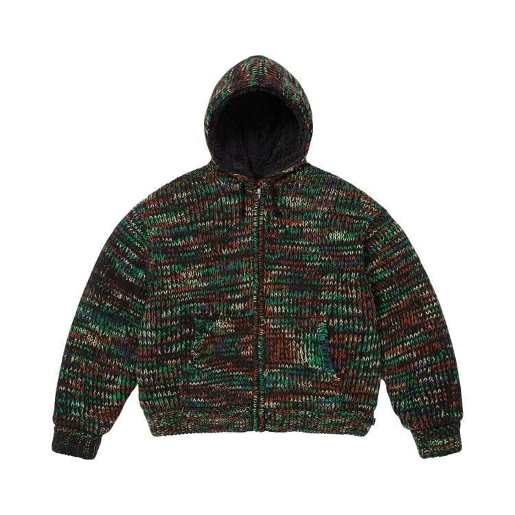 Supreme Faux Shearling Lined Zip Up Hooded Sweater Green MéLange