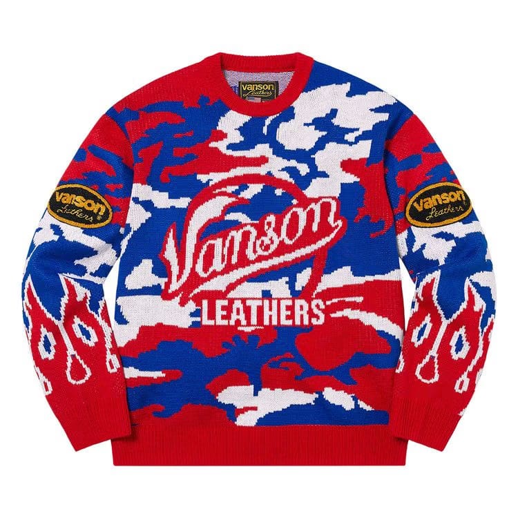 Supreme x Vanson Leathers Sweater Red Camo