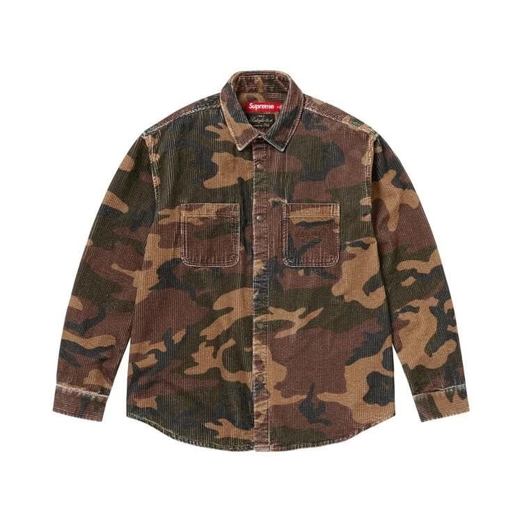 Supreme Wide Wale Corduroy Snap Shirt Woodland Camo