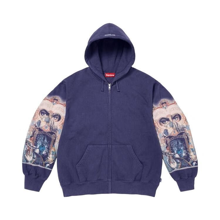 Supreme Michael Jackson Dangerous Zip Up Hoodie Washed Navy