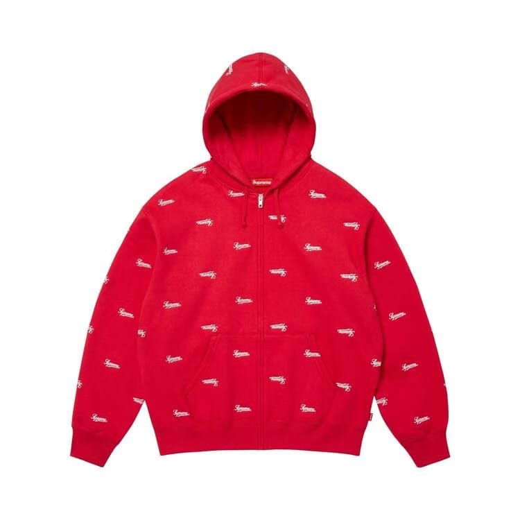 Supreme Repeat Script Zip Up Hoodie Red