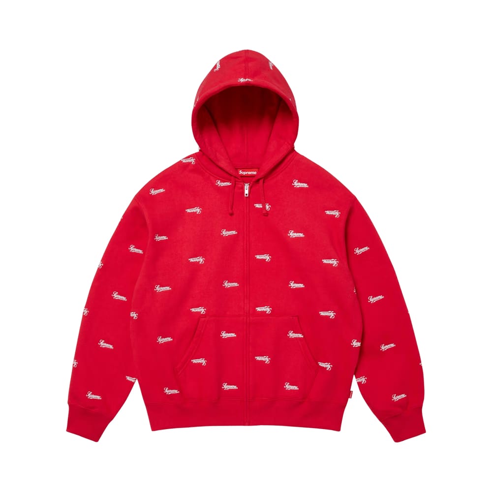 Supreme Repeat Script Zip Up Hoodie Red