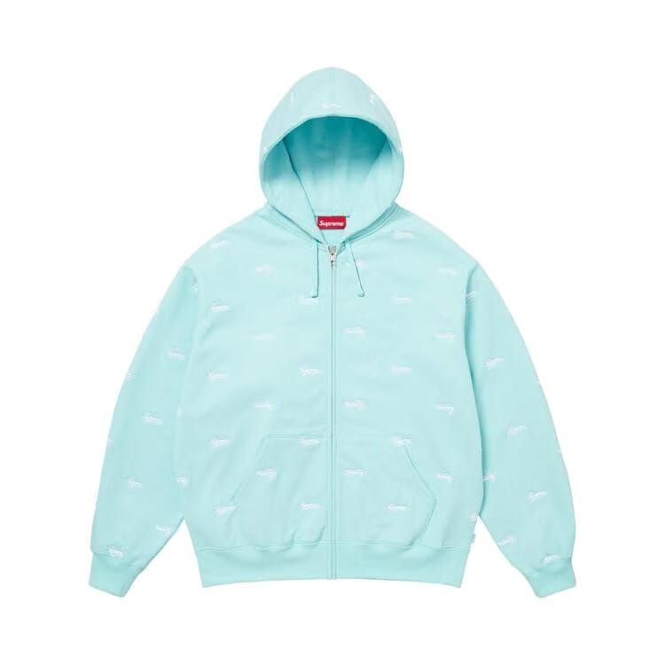 Supreme Repeat Script Zip Up Hoodie Aqua