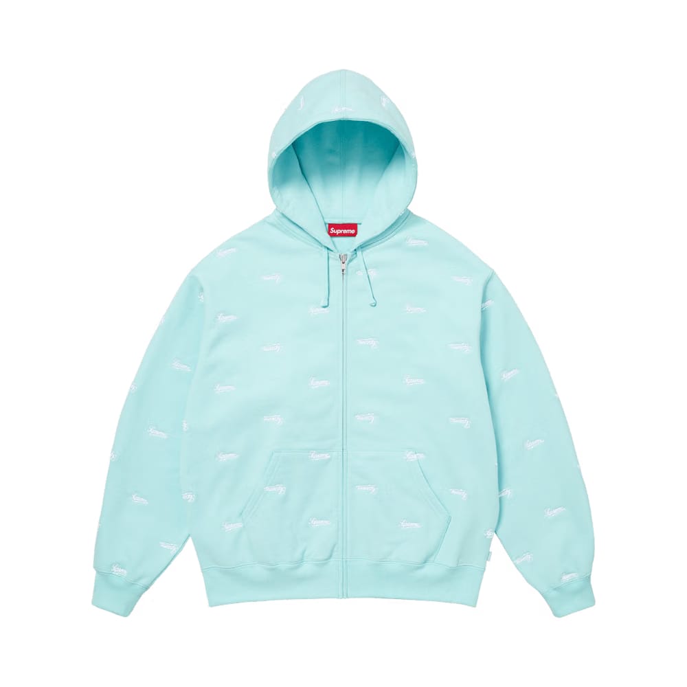 Supreme Repeat Script Zip Up Hoodie Aqua