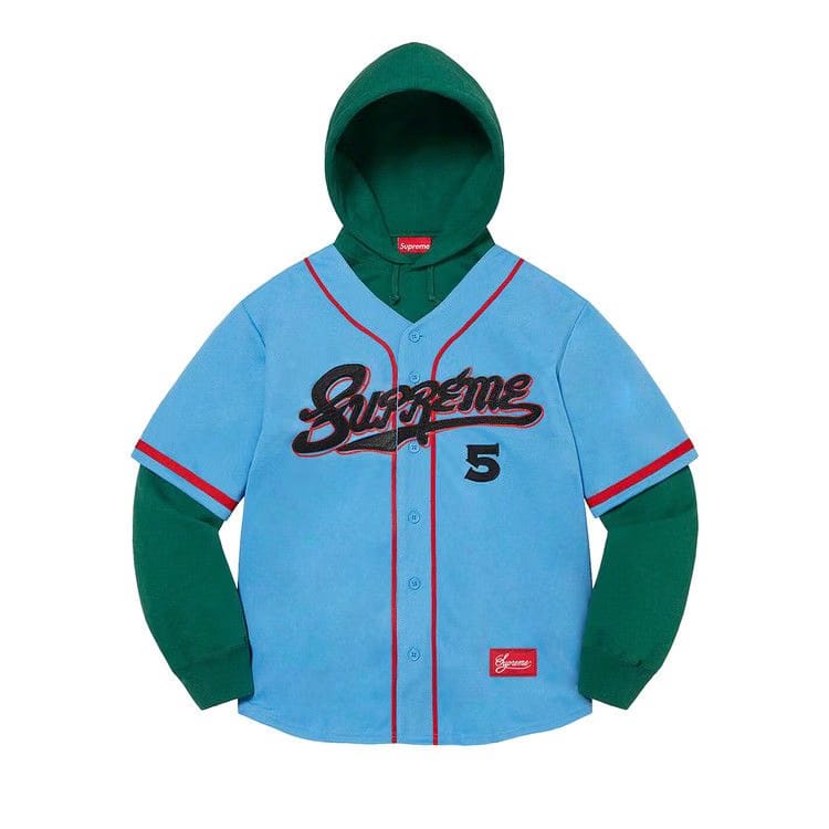 Supreme Baseball Jersey Hoodie Light Blue