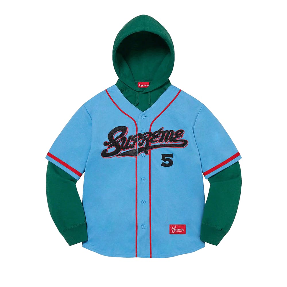 Supreme Baseball Jersey Hoodie Light Blue